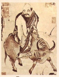 Ancient drawing of Lao Tzu riding the ox