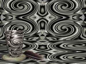 3D image of black and white swirls.