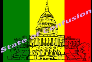 State of Confusion with capital buildings and overlaid by "state of confusion."