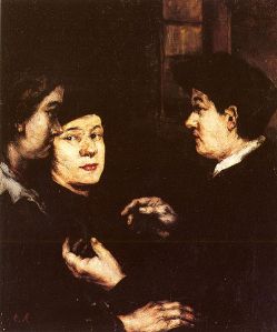Painting depicting people in conversation