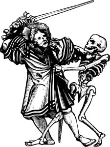 Man with sword fighting Death