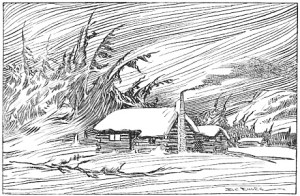 Log Cabin in Winter Wind